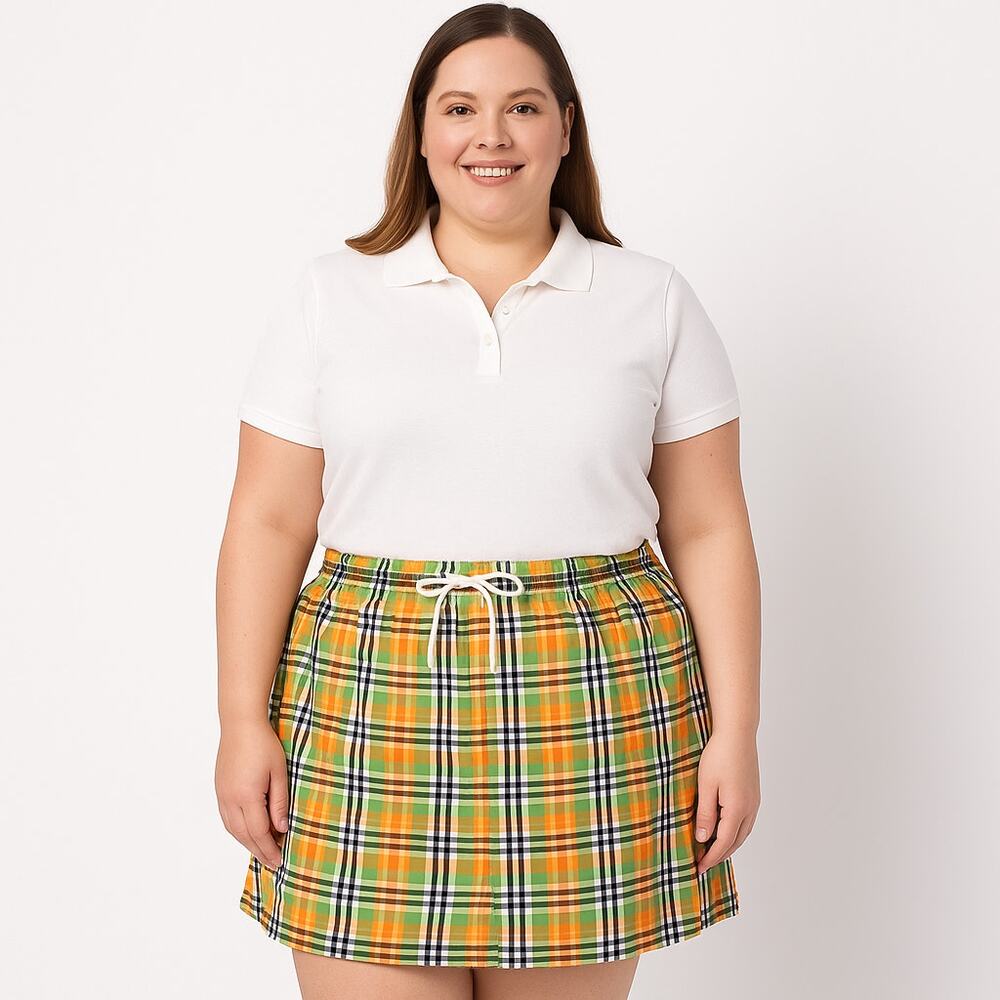 Liz Claiborne Plaid Drawstring Skirt Size 16 Multicolor Casual Summer